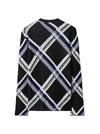 Check Rib-Knit Silk Cardigan