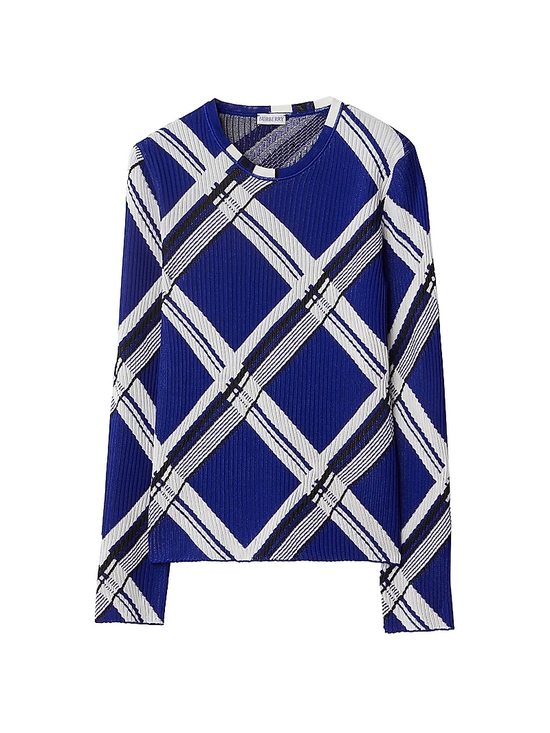 Check Rib-Knit Silk Top
