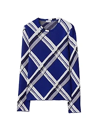 Check Rib-Knit Silk Top