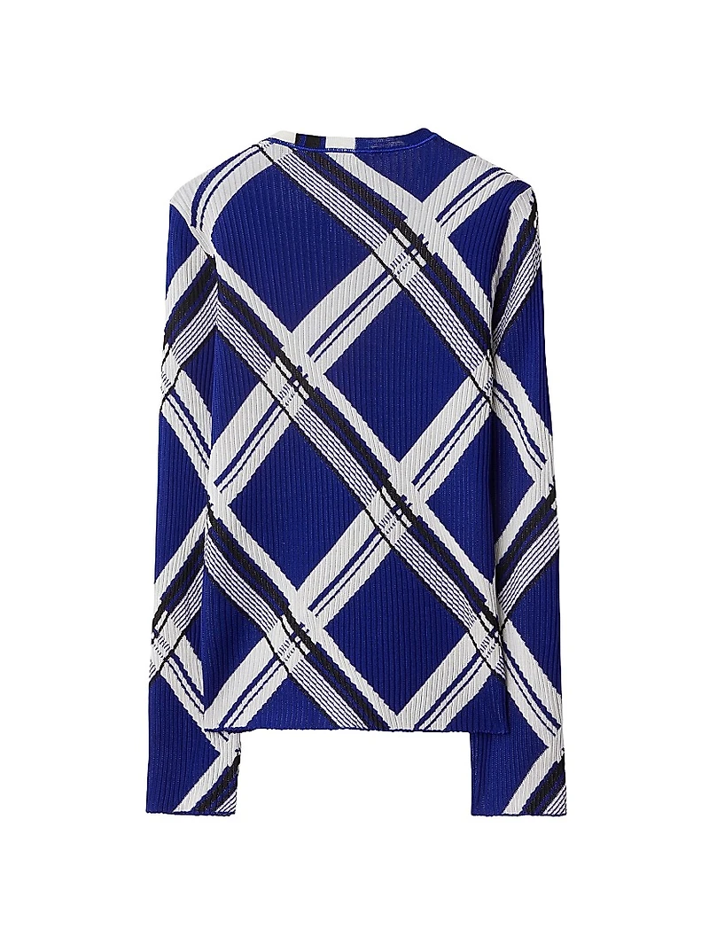 Check Rib-Knit Silk Top