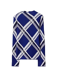 Check Rib-Knit Silk Top