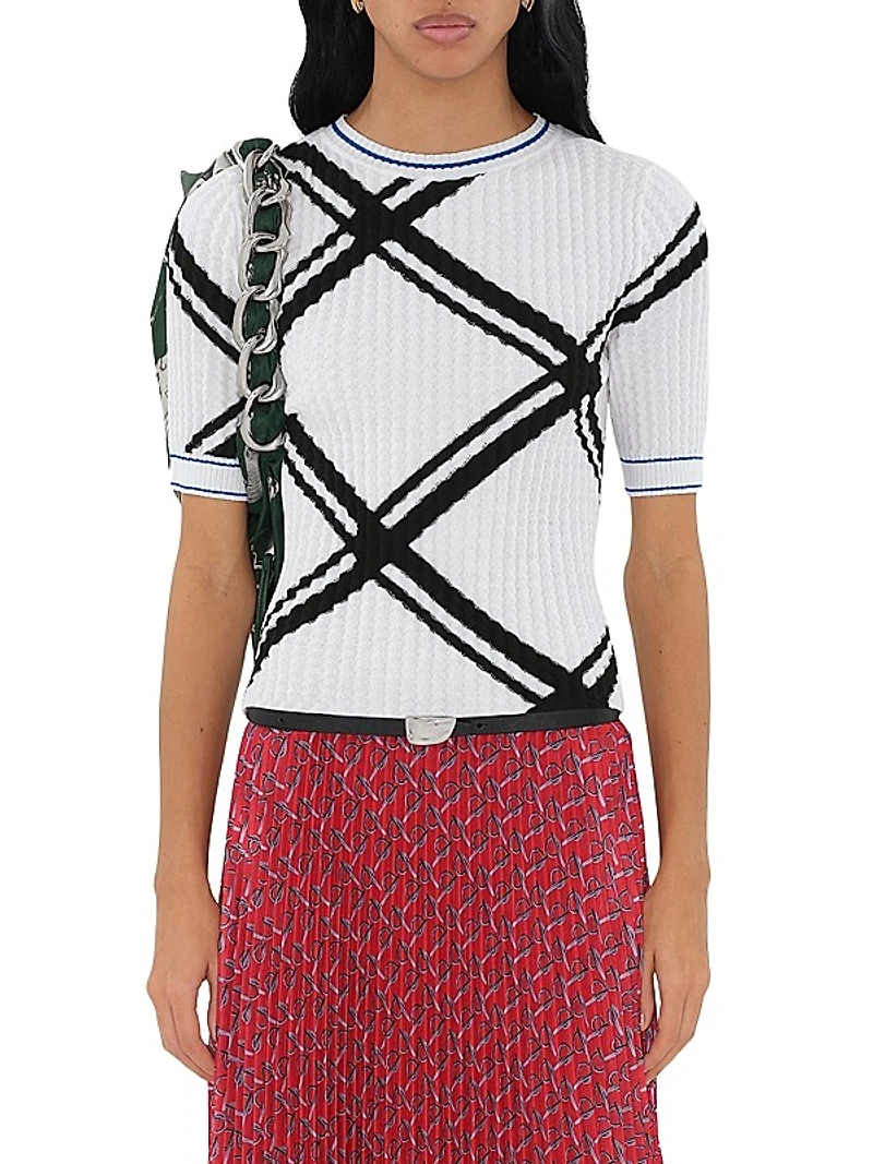 Check Cotton Knit Short-SleeveTop