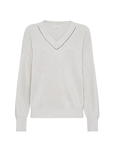 Cotton English Rib Sweater With Shiny Neckline