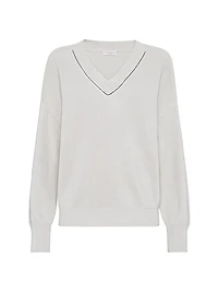 Cotton English Rib Sweater With Shiny Neckline
