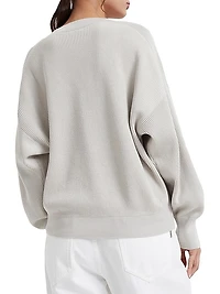Cotton English Rib Sweater With Shiny Neckline