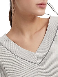 Cotton English Rib Sweater With Shiny Neckline