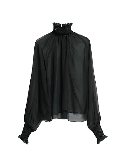 Sheer High Neck Chiffon Silk Blouse