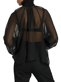 Sheer High Neck Chiffon Silk Blouse
