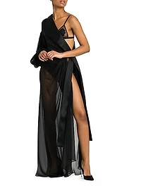 Silk Chiffon Sheer One-Shoulder Gown