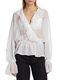 Sheer Surplice Chiffon Silk Blouse