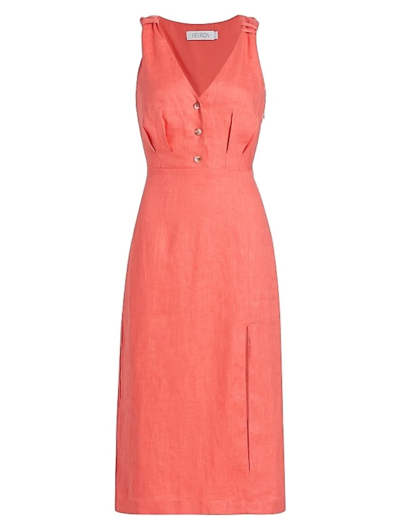 Shana Linen V-Neck Midi-Dress