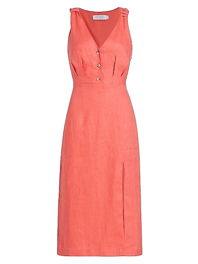Shana Linen V-Neck Midi-Dress