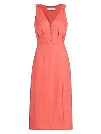 Shana Linen V-Neck Midi-Dress