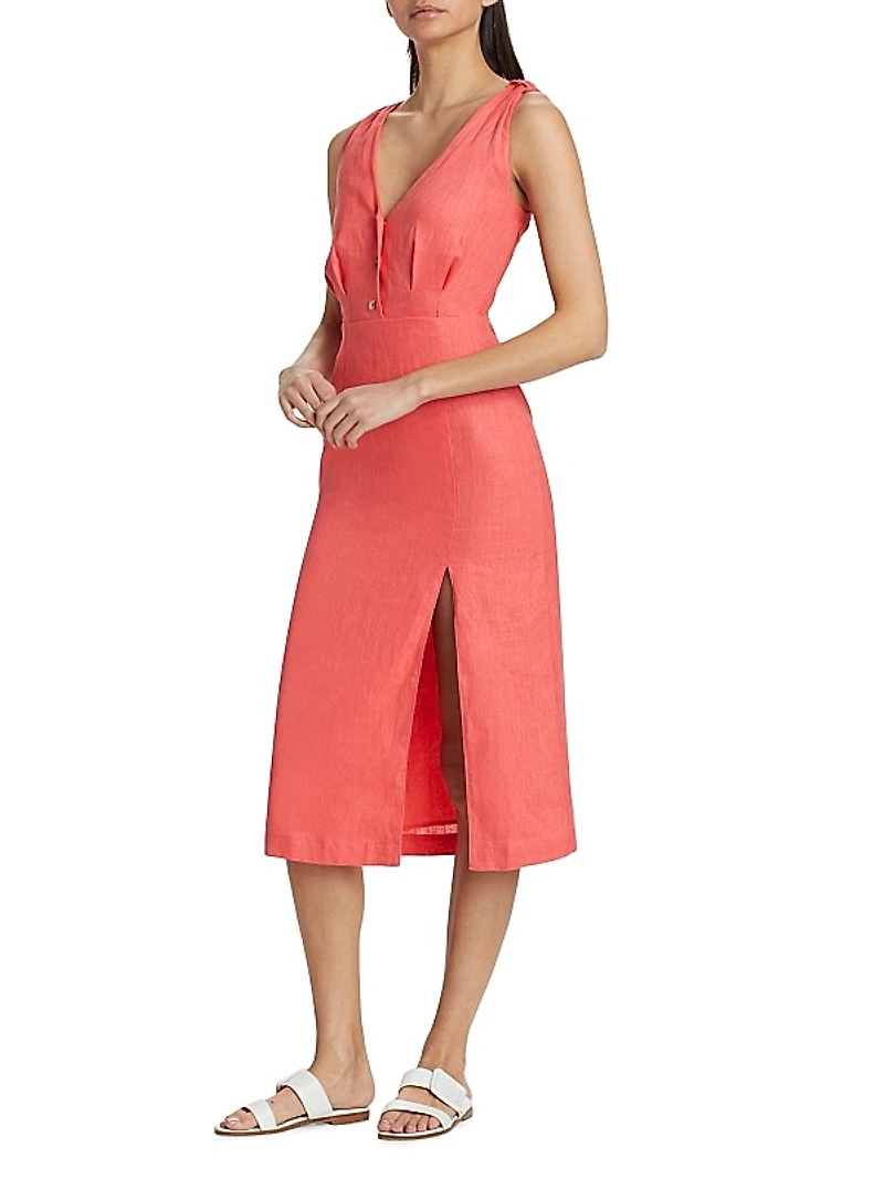 Shana Linen V-Neck Midi-Dress