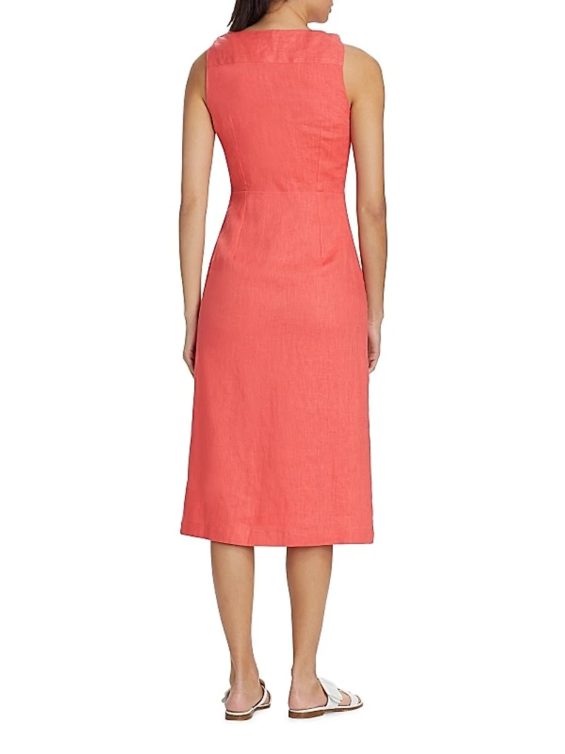 Shana Linen V-Neck Midi-Dress