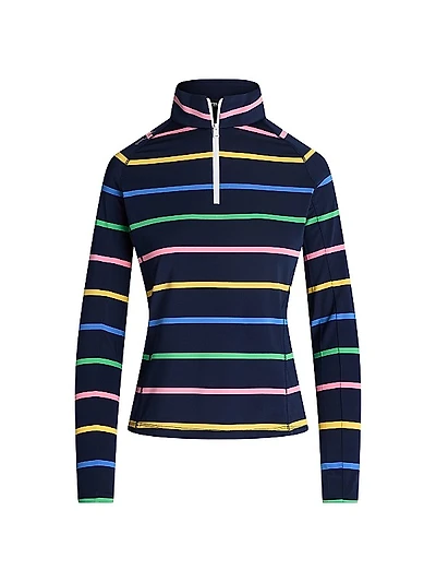 Striped Stretch-Jersey Quarter-Zip Sweater