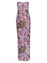 Dahlia Floral-Embellished Strapless Gown