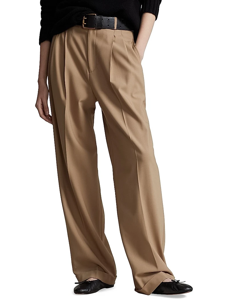 Wool Pleated Wide-Leg Pants