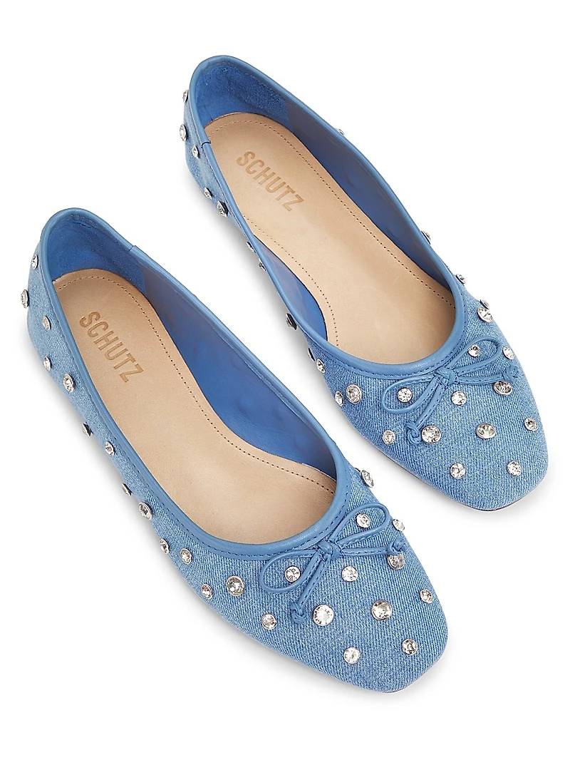 Arissa Shine Embellished Denim Ballet Flats