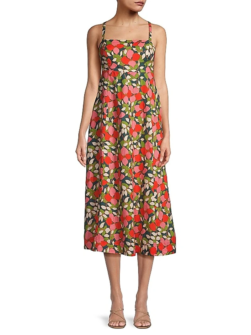 Sandrine Floral Linen Midi-Dress