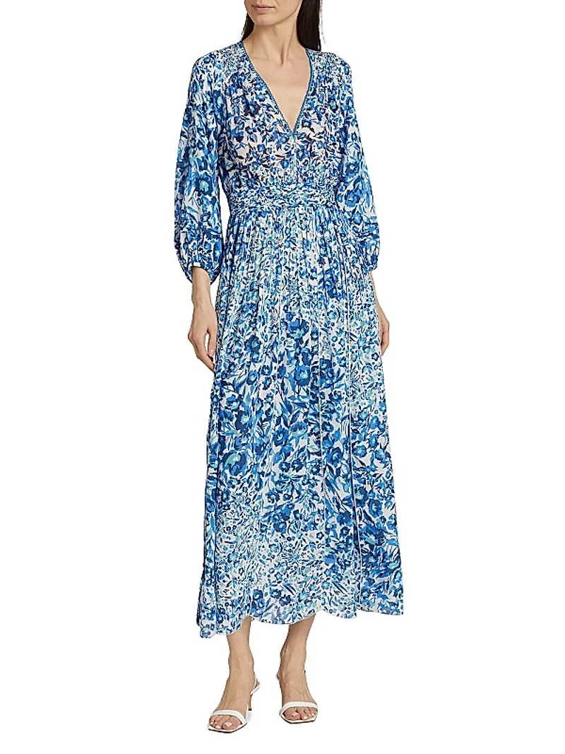 Annabelle Floral Crêpê V-Neck Midi Dress