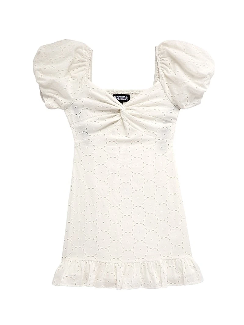 Girl's Phoebe Eyelet Puff-Sleeve Dress