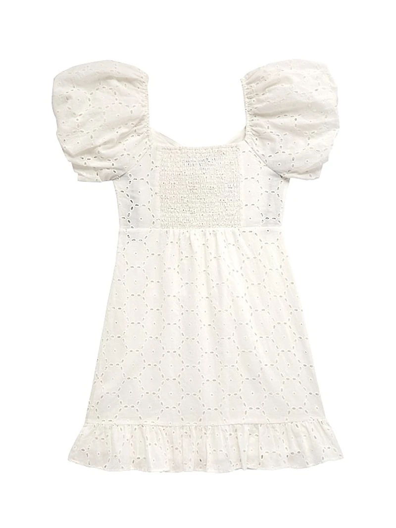 Girl's Phoebe Eyelet Puff-Sleeve Dress