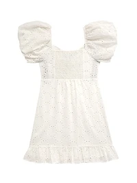 Girl's Phoebe Eyelet Puff-Sleeve Dress
