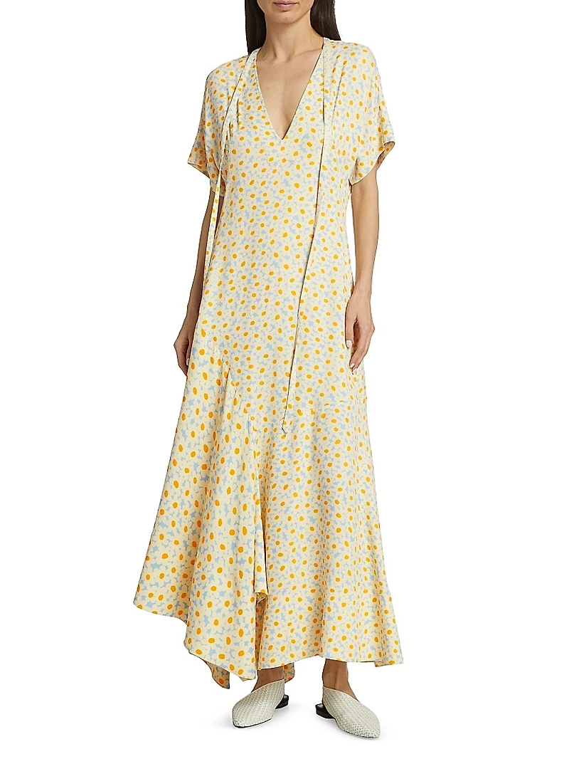 Daisy Print V-Neck Maxi Dress