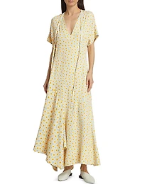 Daisy Print V-Neck Maxi Dress
