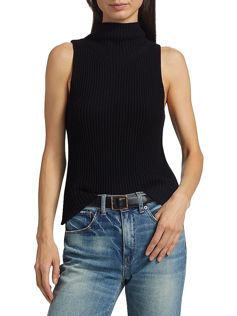Sonia Rib-Knit Mock Turtlneck Sweater Vest