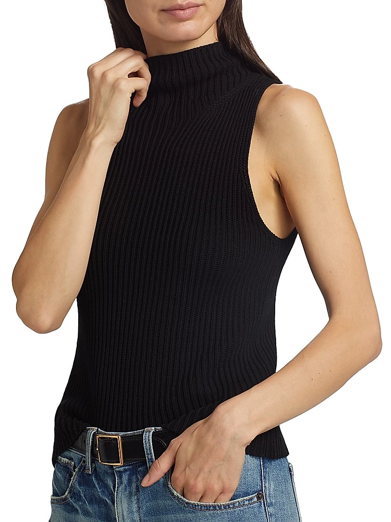 Sonia Rib-Knit Mock Turtlneck Sweater Vest