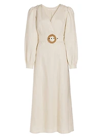 Evelle Linen Tie-Waist Midi-Dress