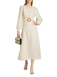 Evelle Linen Tie-Waist Midi-Dress