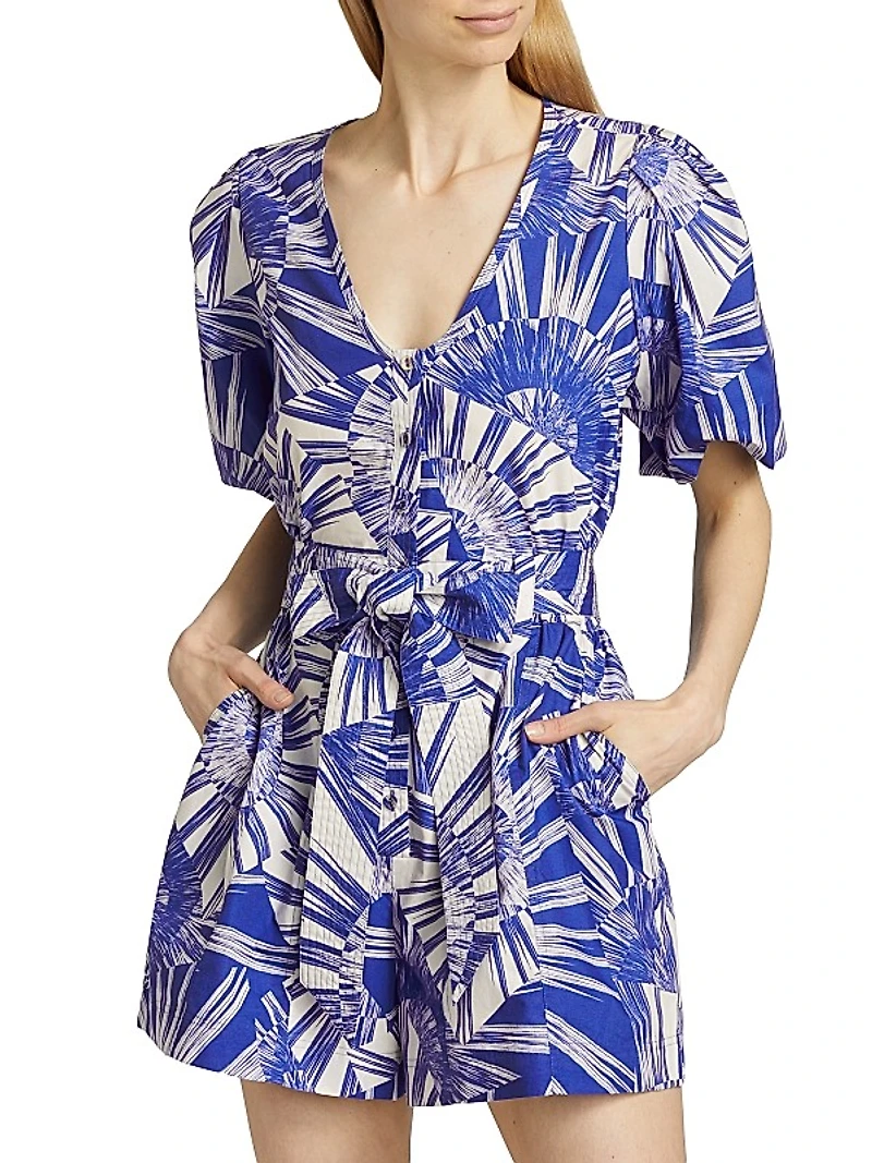 Devin Geometric Tie-Waist Romper