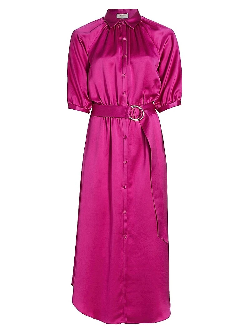 Janiyah Satin Belted Midi-Shirtdress