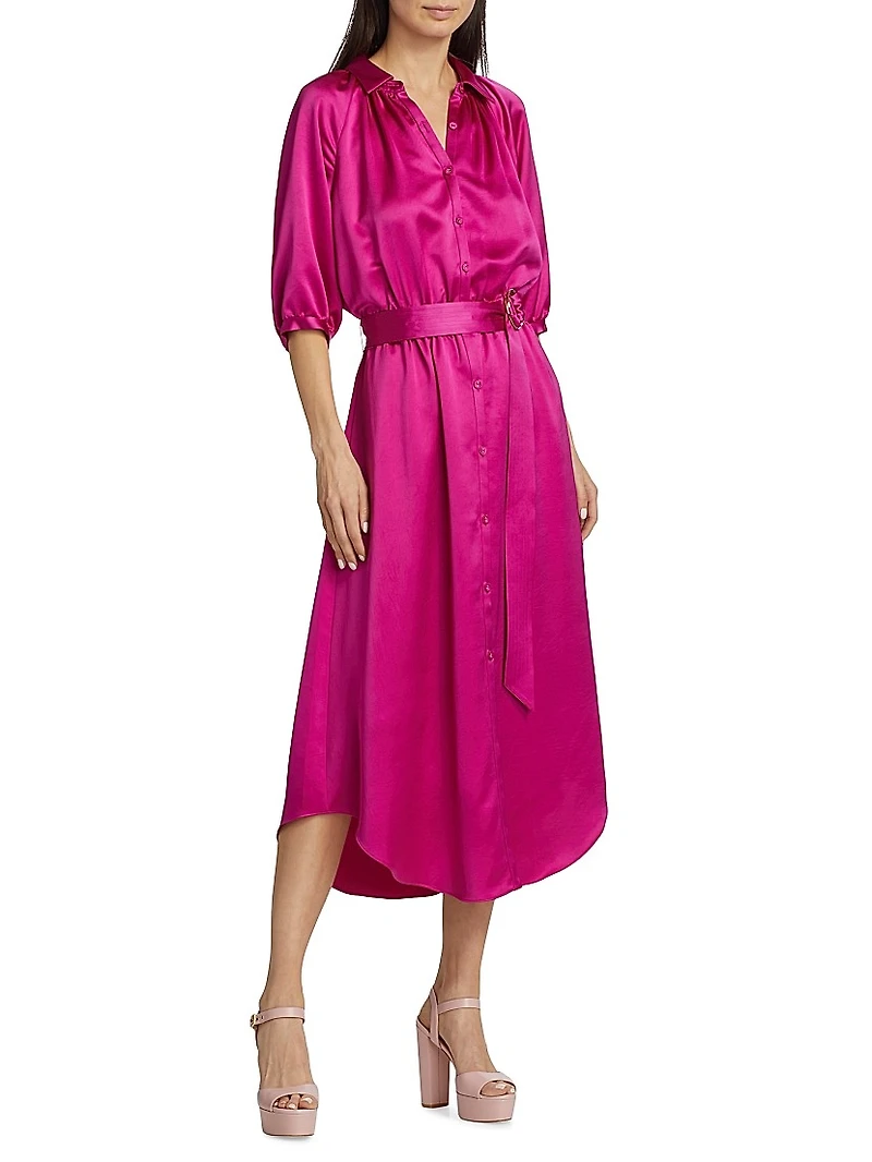 Janiyah Satin Belted Midi-Shirtdress