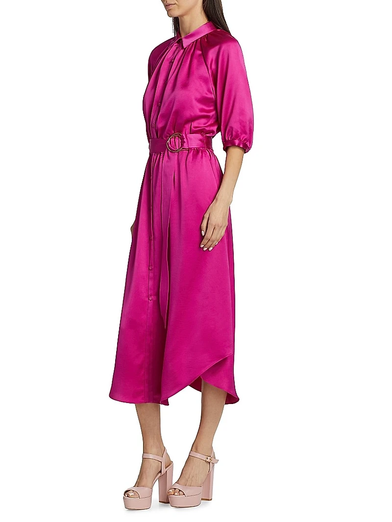 Janiyah Satin Belted Midi-Shirtdress