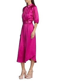 Janiyah Satin Belted Midi-Shirtdress