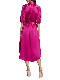 Janiyah Satin Belted Midi-Shirtdress