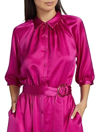 Janiyah Satin Belted Midi-Shirtdress