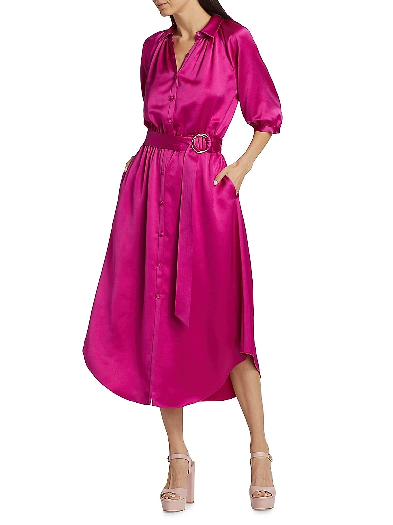 Janiyah Satin Belted Midi-Shirtdress