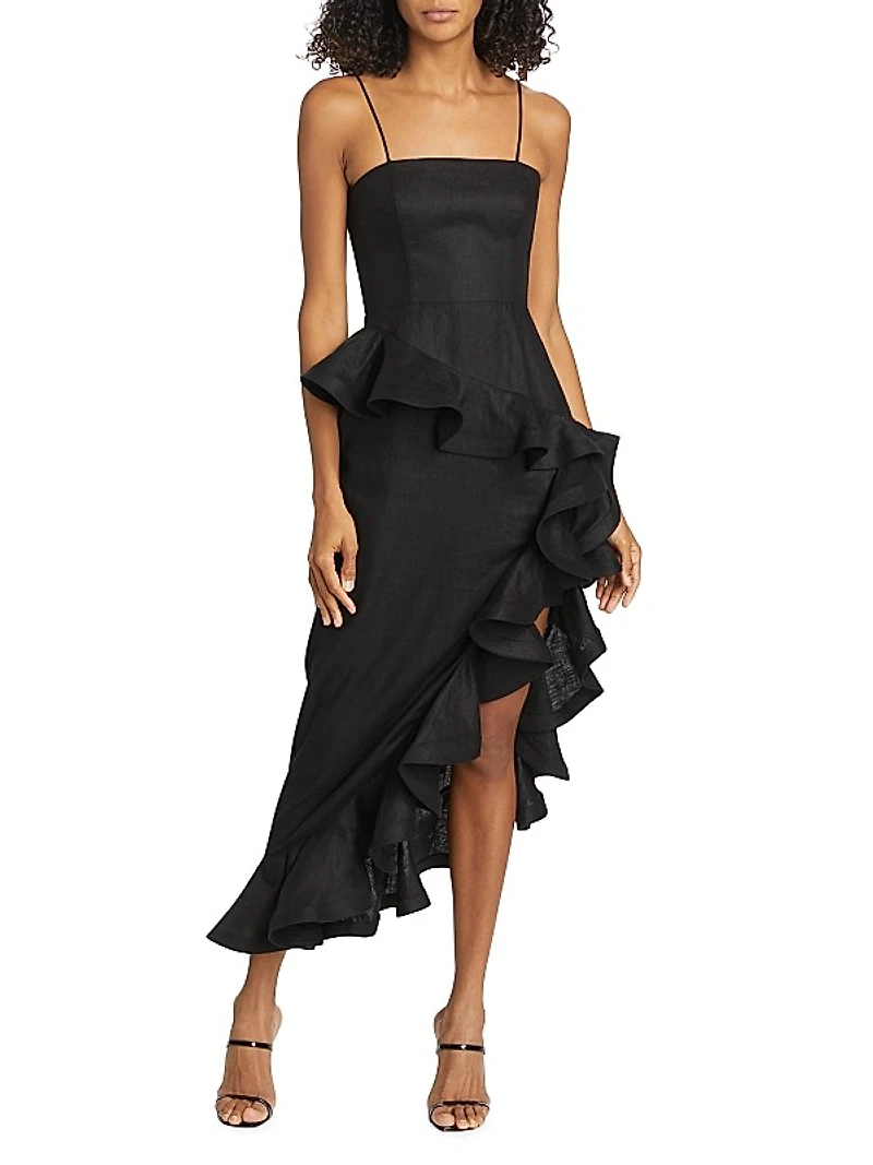Harmony Tango Linen Asymmetric Midi-Dress