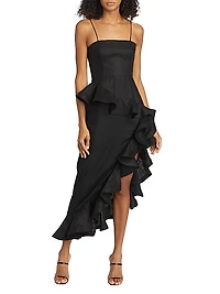 Harmony Tango Linen Asymmetric Midi-Dress