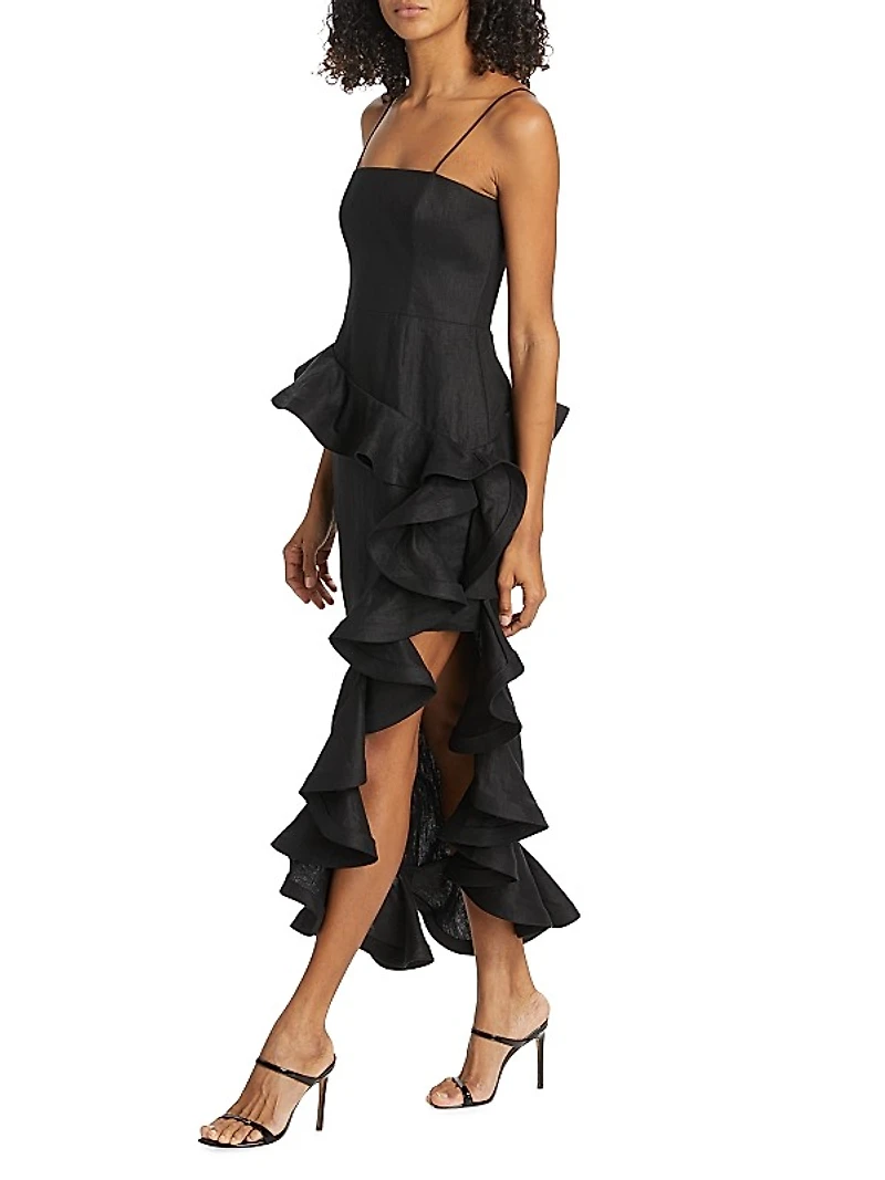 Harmony Tango Linen Asymmetric Midi-Dress