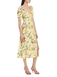 The Vineyard Floral Puff-Sleeve Midi-Dress