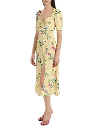 The Vineyard Floral Puff-Sleeve Midi-Dress