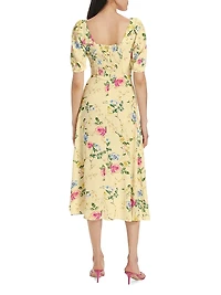 The Vineyard Floral Puff-Sleeve Midi-Dress