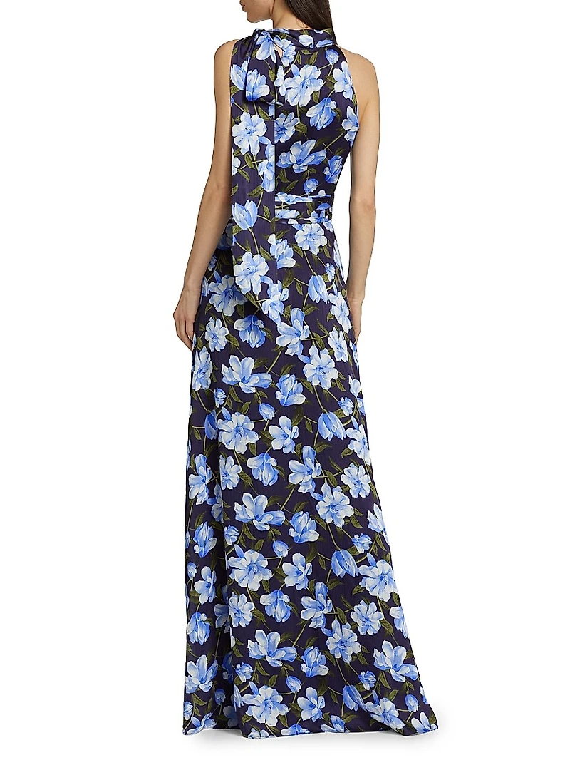 Kayla Floral Crinkle Georgette Sleeveless Gown