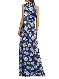 Kayla Floral Crinkle Georgette Sleeveless Gown